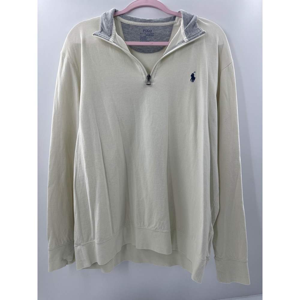 Polo Ralph Lauren Performance Mens XL Quarter Zip Pullover Cream Off White Logo